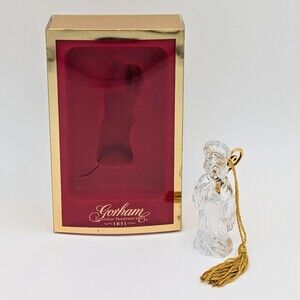Vtg Gorham Full Lead Crystal Angel Christmas Ornament Gold Tassel 3.5” Box Czech